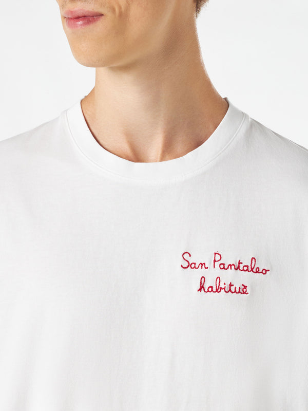 Man cotton t-shirt with San Pantaleo habituè embroidery