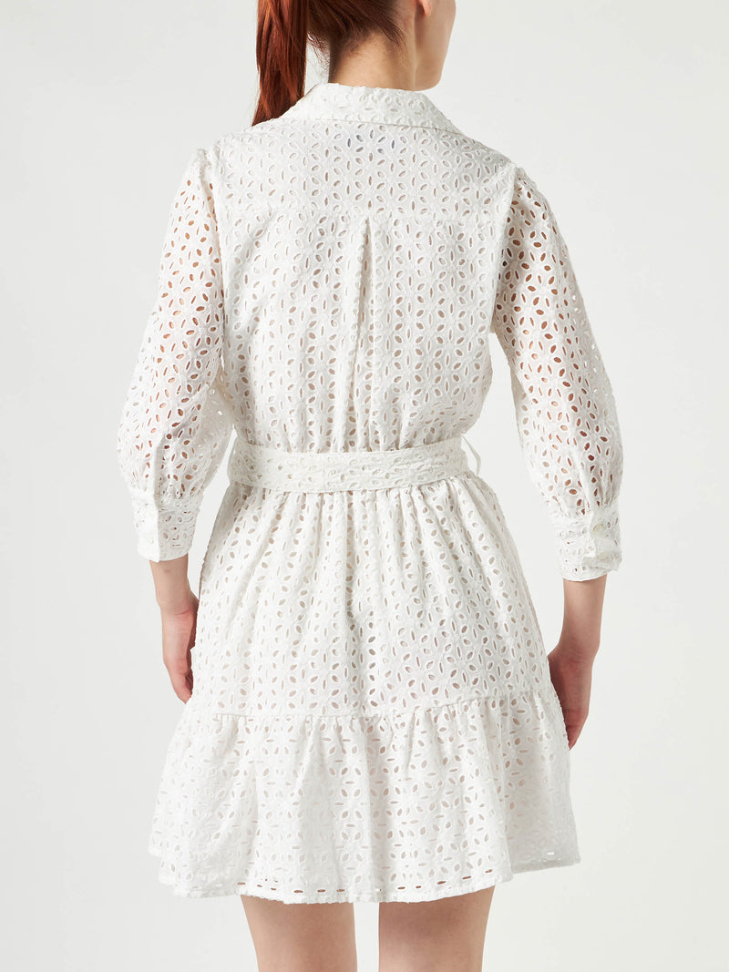 White cotton short dress Daisy with embroideries