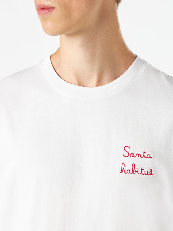 Man cotton t-shirt with Santa habituè embroidery