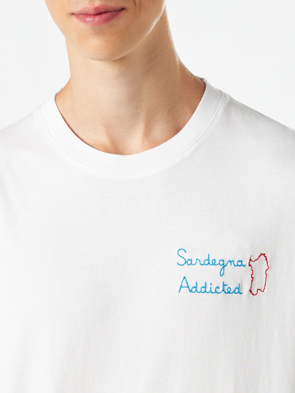 Man cotton t-shirt with Sardegna addicted embroidery
