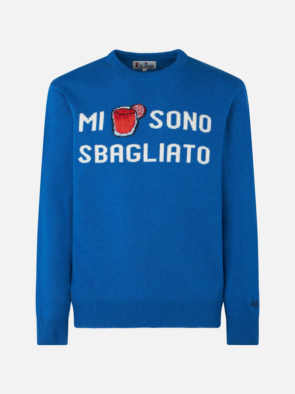 Man crewneck sweater with Mi sono sbagliato jacquard print
