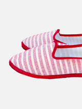 Red striped canvas slippers friulane