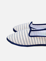 Blue striped canvas slippers friulane