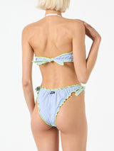 Damen-Bandeau-Bikini aus Seersucker mit Streifendruck