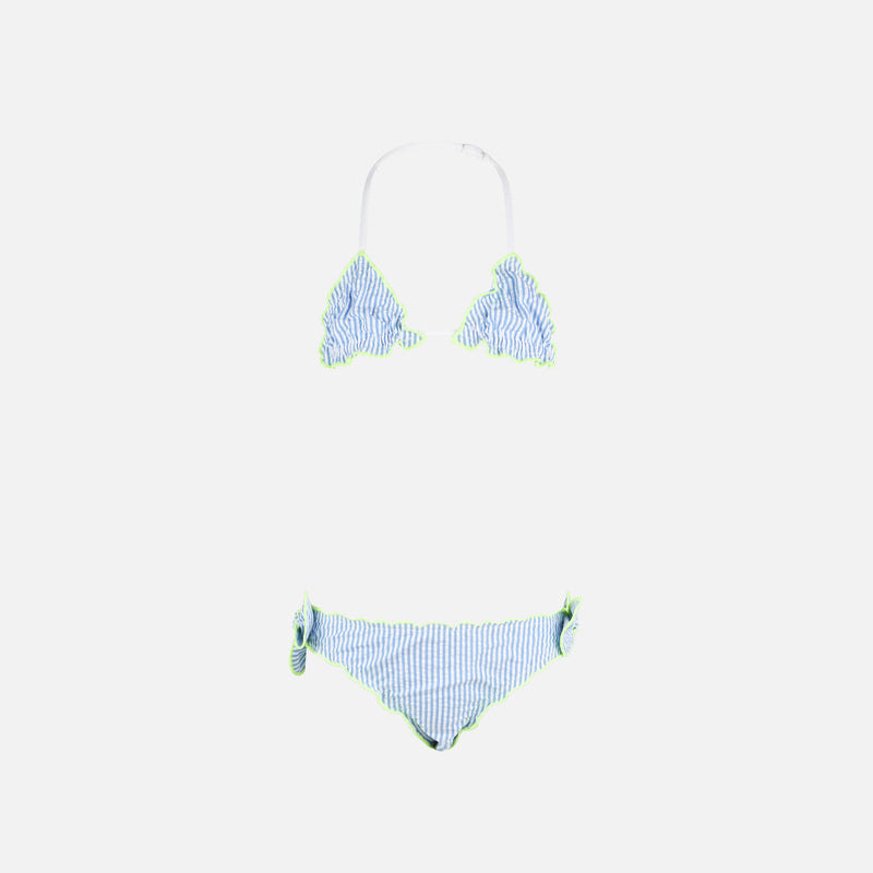 Mädchen-Triangel-Seersucker-Bikini mit Streifen
