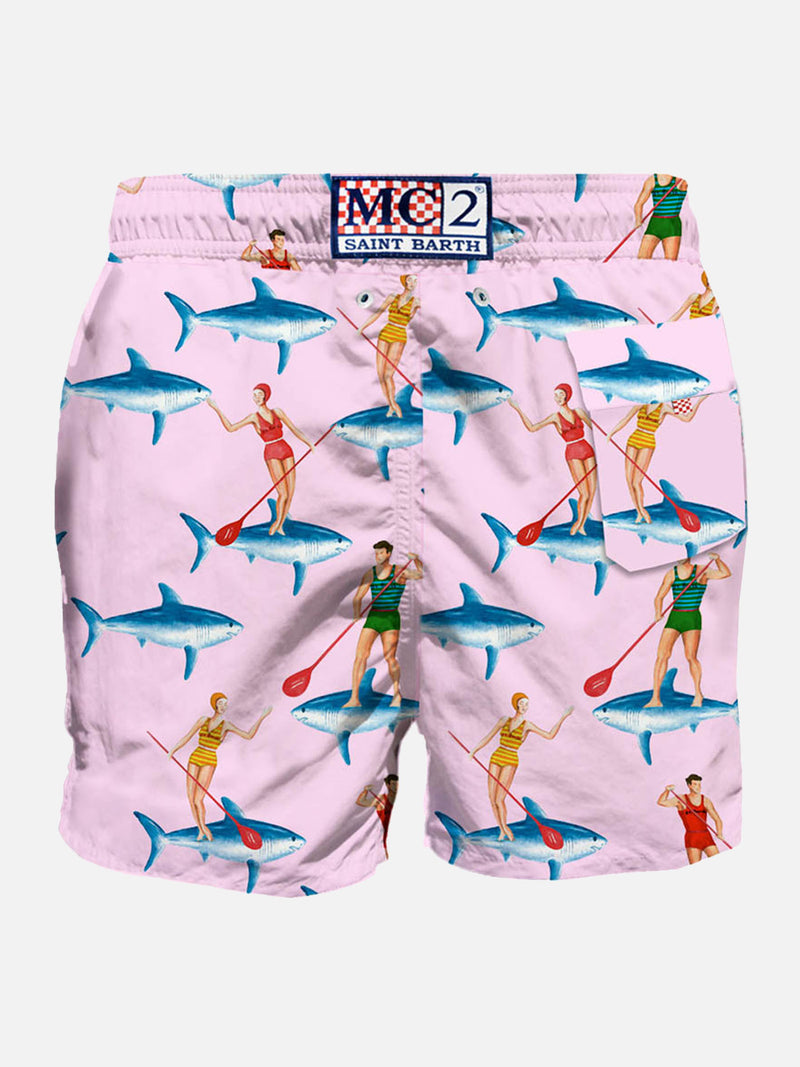 Mid-length swim shorts Sup with sharks print