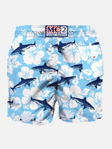 Sharks velvet print mid-length swim shorts