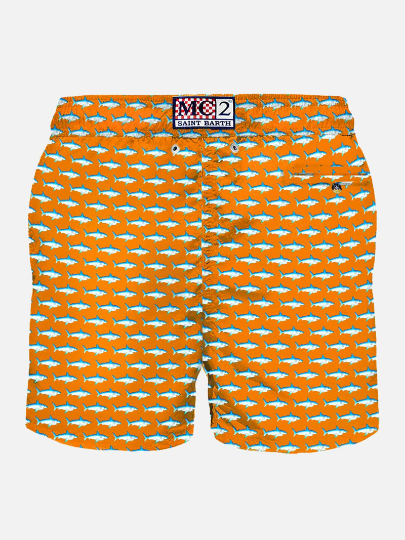 Light fabric man swim shorts sharks print