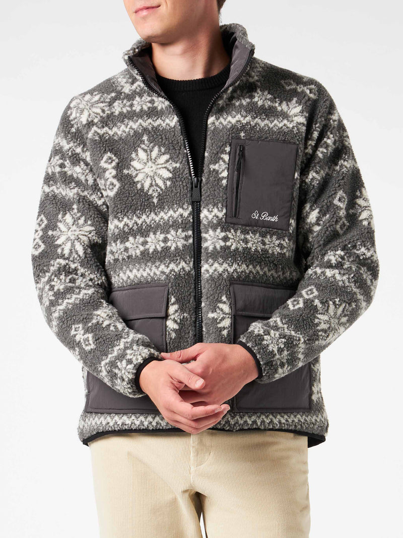 Man sherpa jacket with fair-isle print