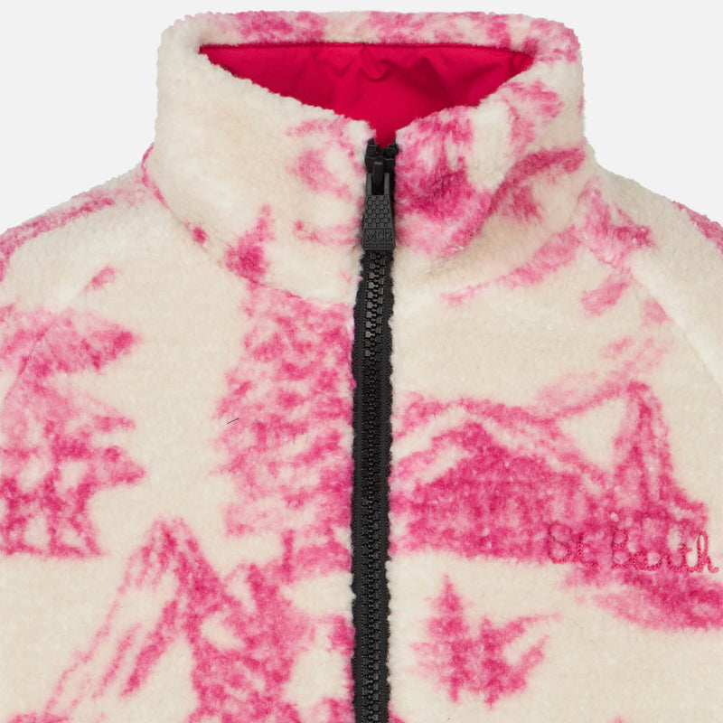 Girl sherpa jacket with toile de jouy print