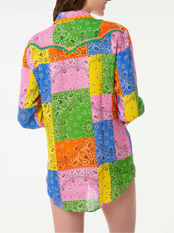 Camicia in lino stampa bandana multicolore