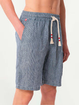 Striped denim color linen bermuda shorts