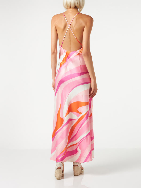 Woman slip dress with wave print