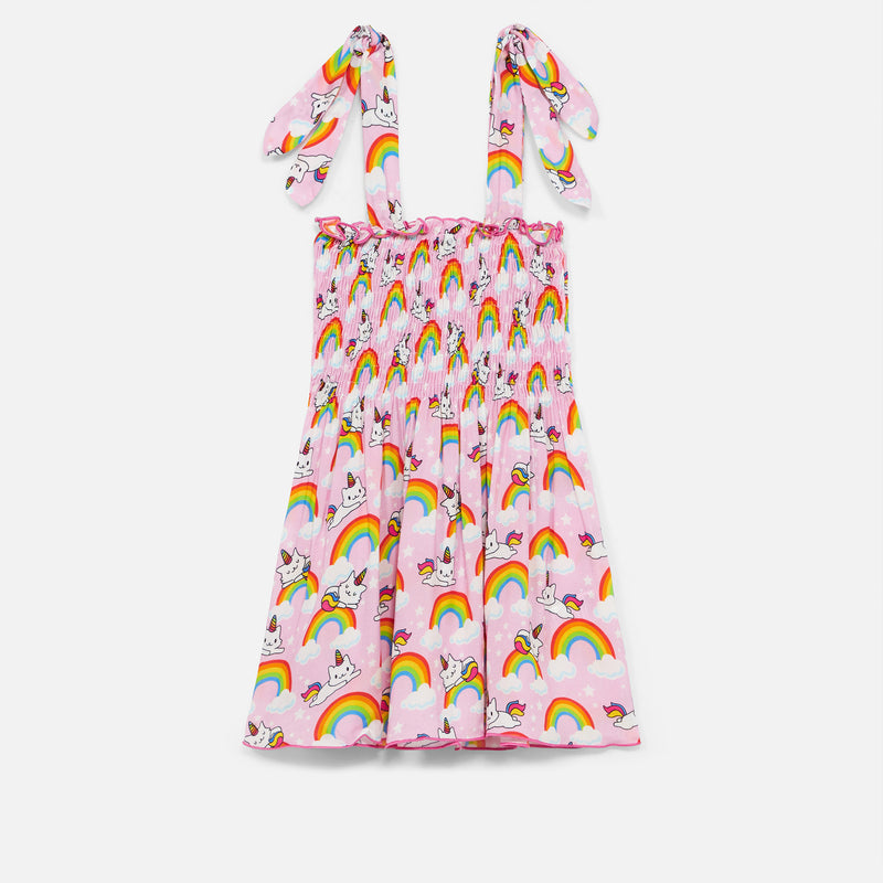 Mädchenkleid mit Einhorn-Katzen-Print