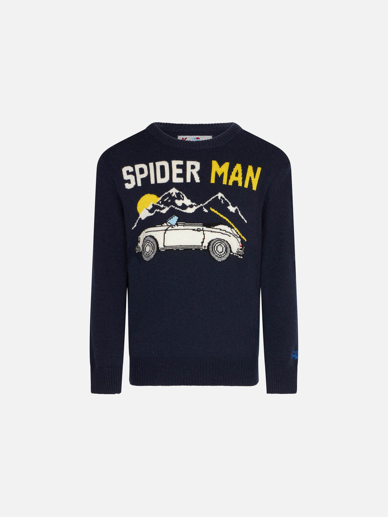 Boy crewneck sweater with car print