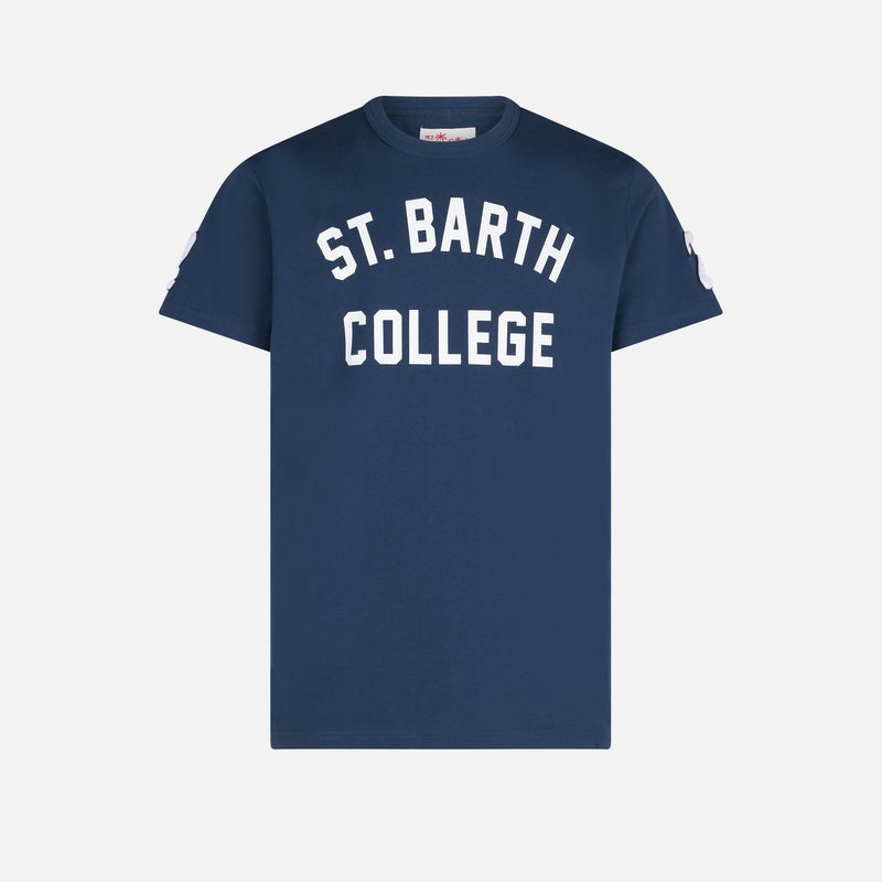 Man cotton t-shirt with St. Barth College lettering