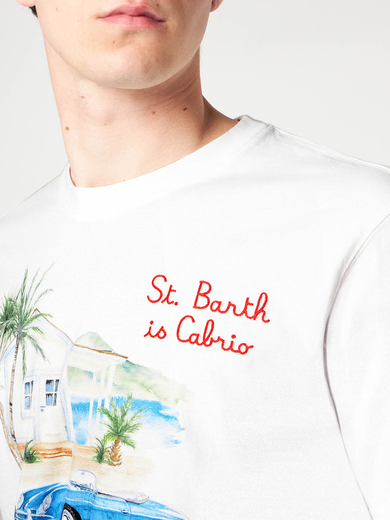 Man cotton t-shirt with St. Barth is cabrio embroidery and print