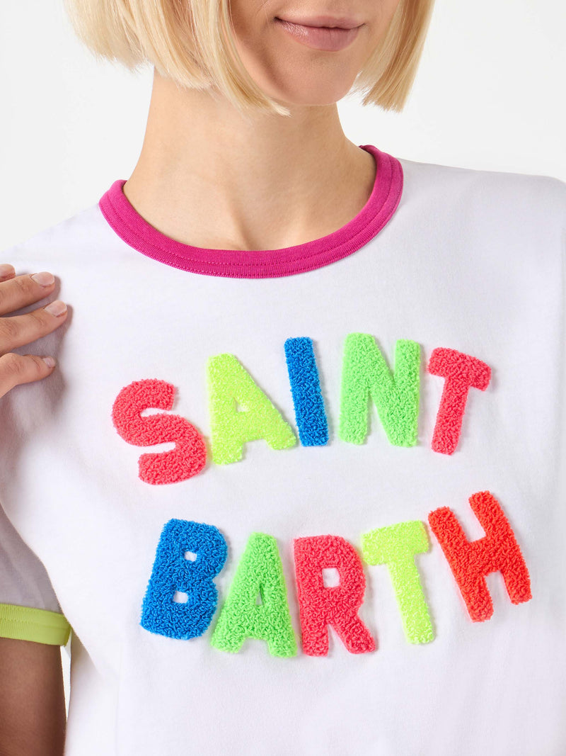 Woman cotton t-shirt with St. Barth embroidery