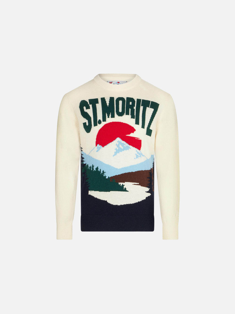 Boy white sweater with St. Moritz jacquard print