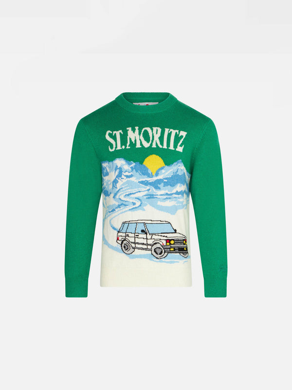 Boy green sweater with St. Moritz jacquard print