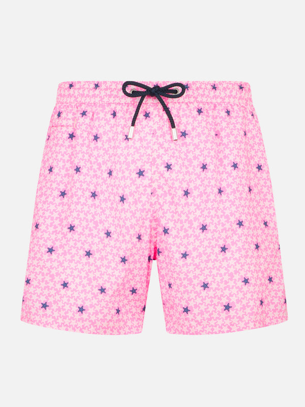 Man light fabric comfort swim shorts with starfish print