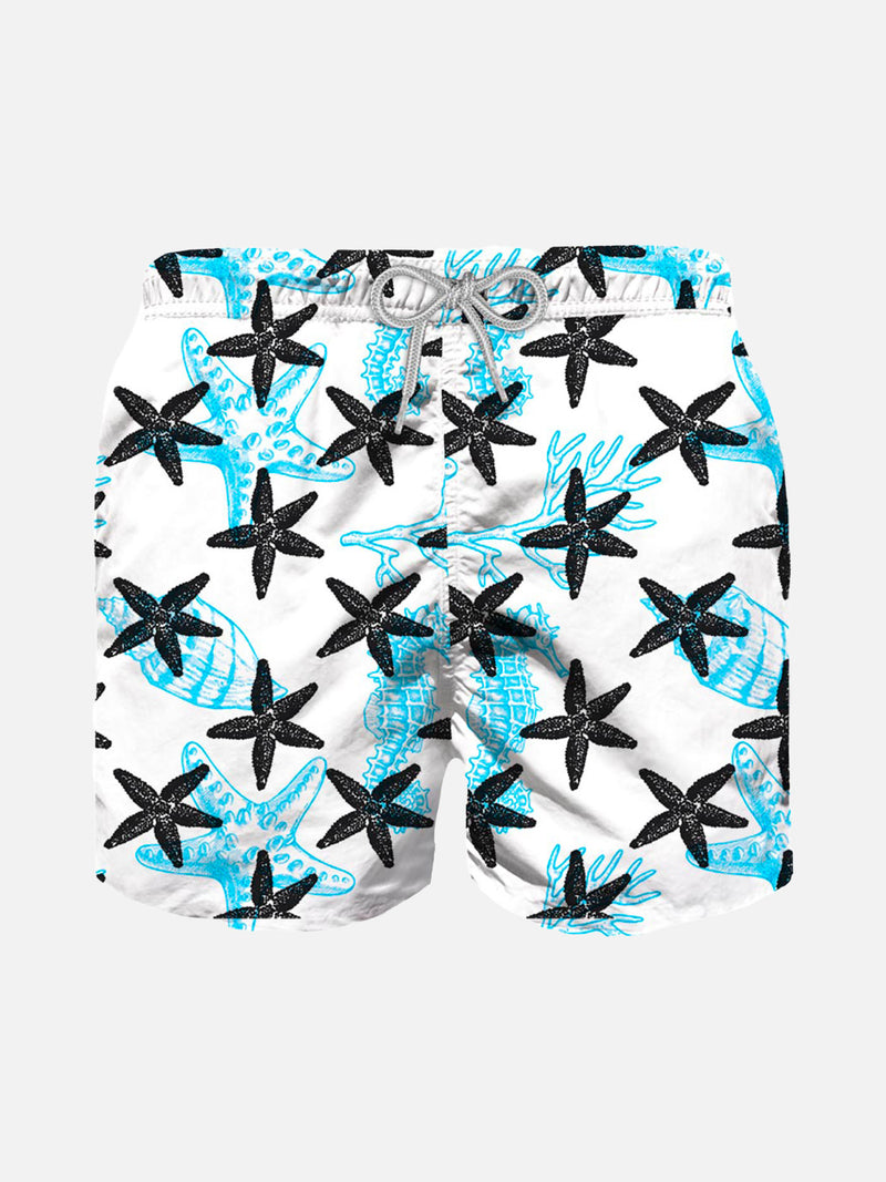 Boy swim shorts with flocked starfish print