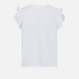 T-shirt da bambina in cotone con balza e ricamo