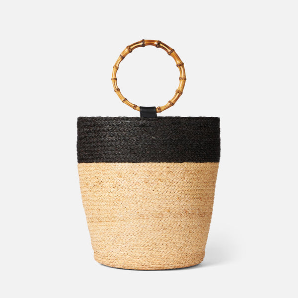 Raffia bucket bag with bamboo handles