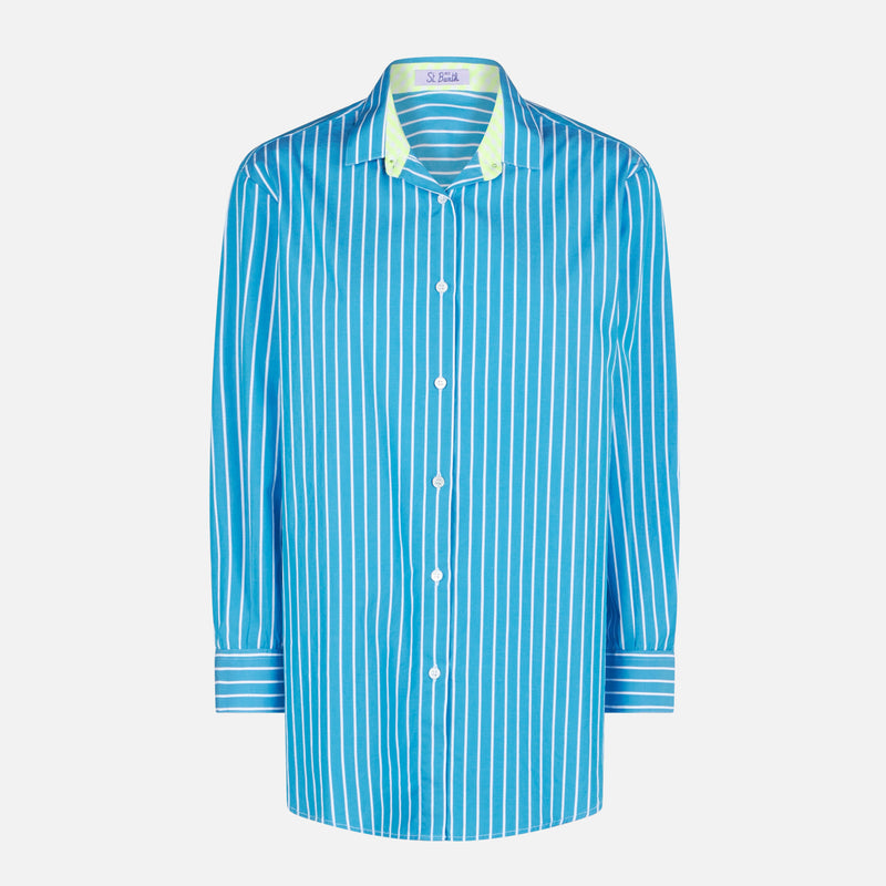 Striped cotton shirt with Born in St. Barth embroidery