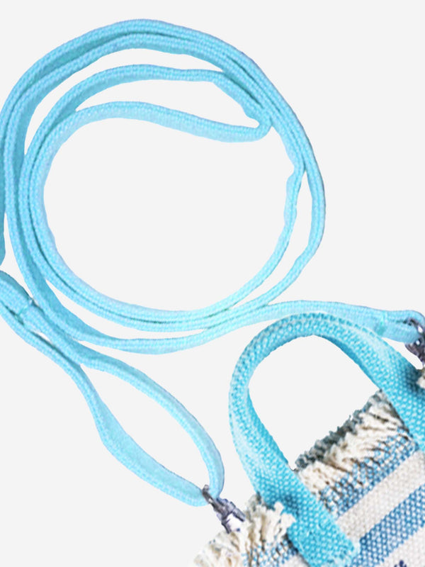Hellblau gestreifter Schlüsselhalter aus Segeltuch mit Schultergurt