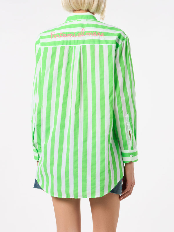 Striped cotton shirt Portami al mare embroidery