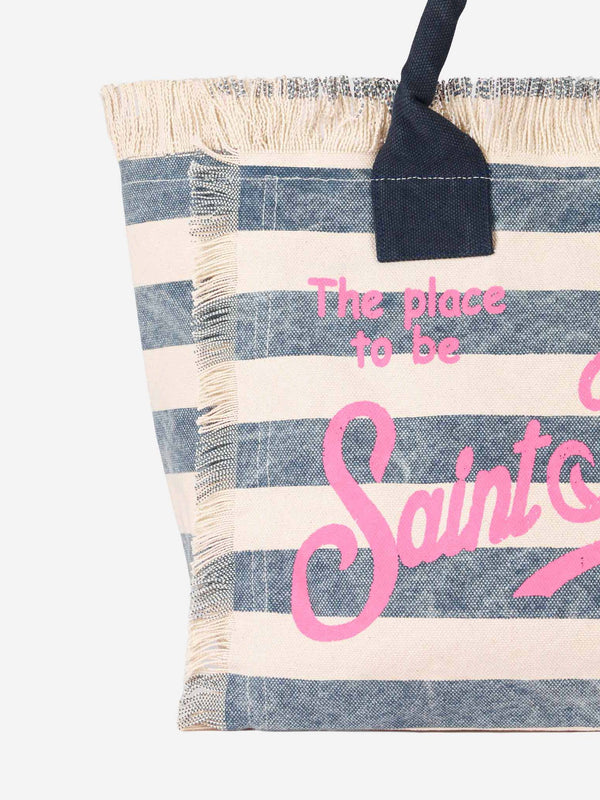 Vanity canvas shoulder bag with stripes print