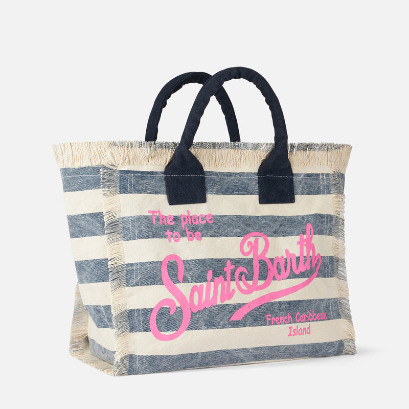 Vanity canvas shoulder bag with stripes print