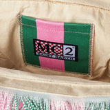 Vanity canvas shoulder bag with pink and green stripes