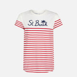 T-shirt in cotone a righe rosse con ricamo St. Barth