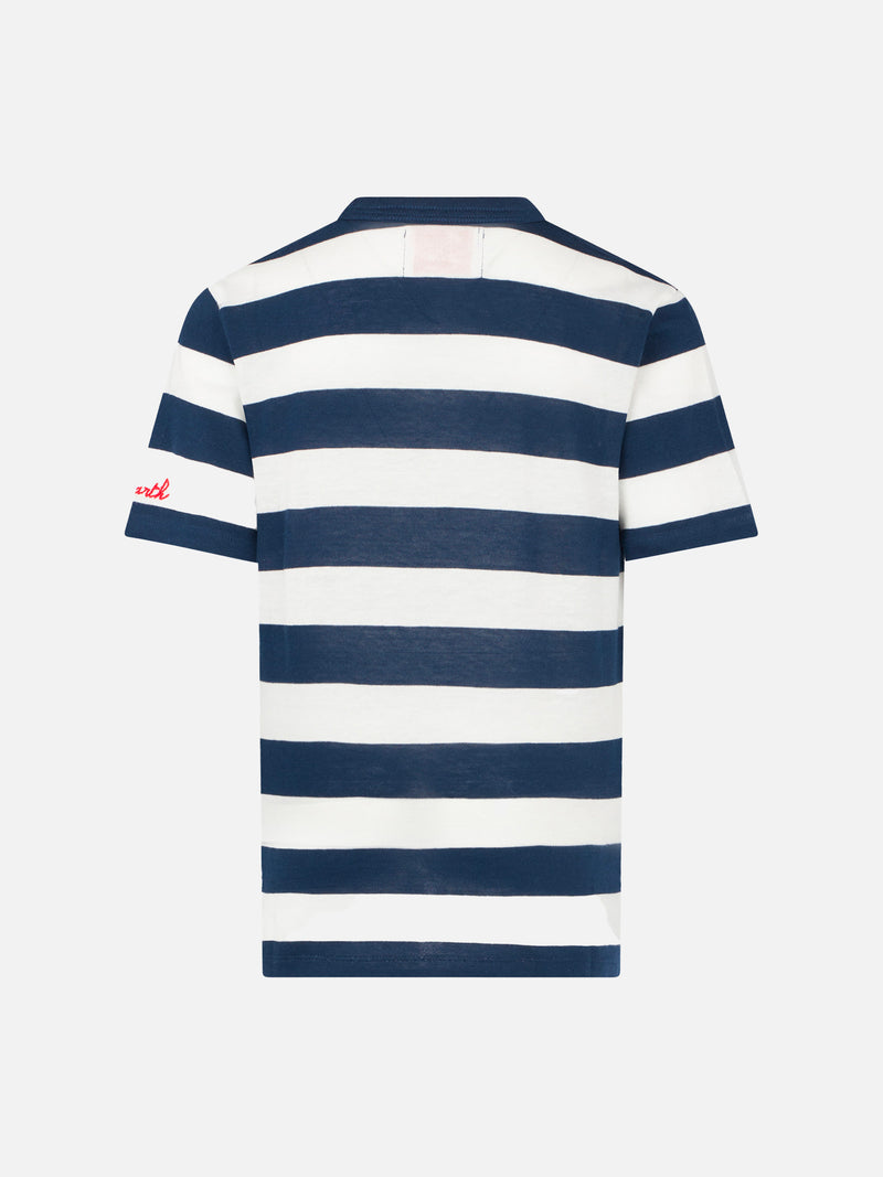 Boy blue striped t-shirt with St. Barth embroidery