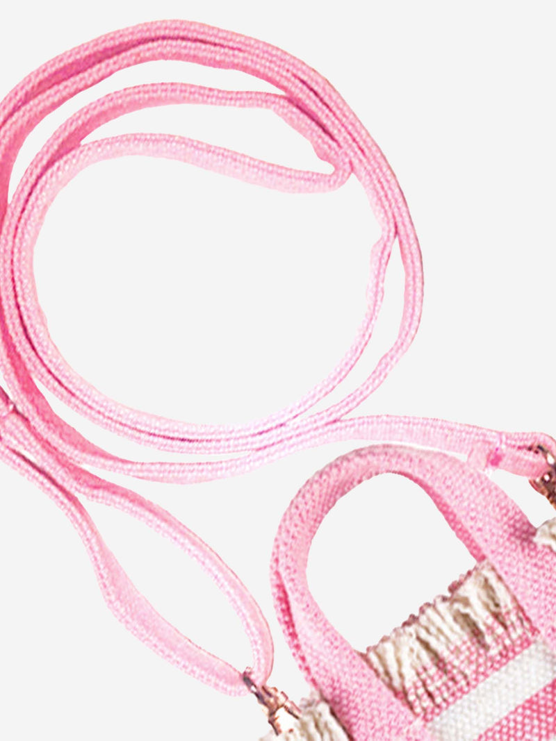 Pink striped canvas key holder with shoulder strap
