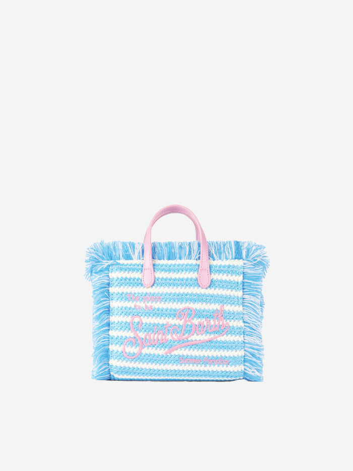 Mini Vanity straw bag with embroidery and stripes