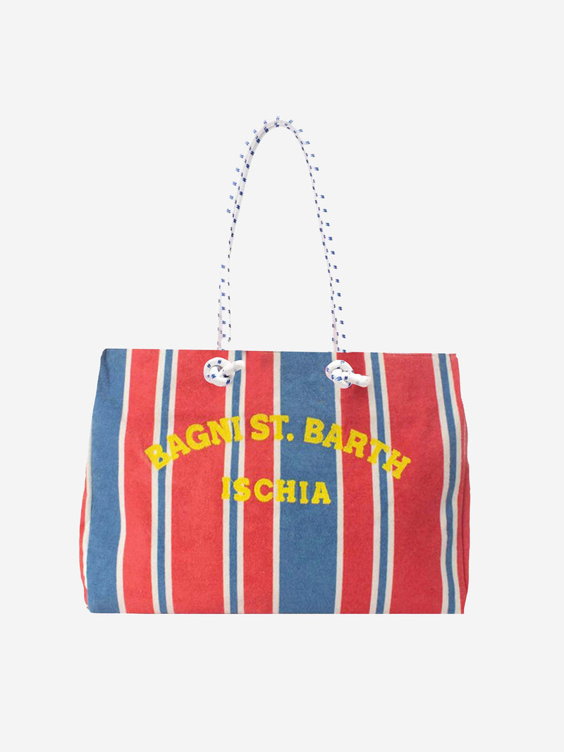 Sponge striped  bag with embroidery