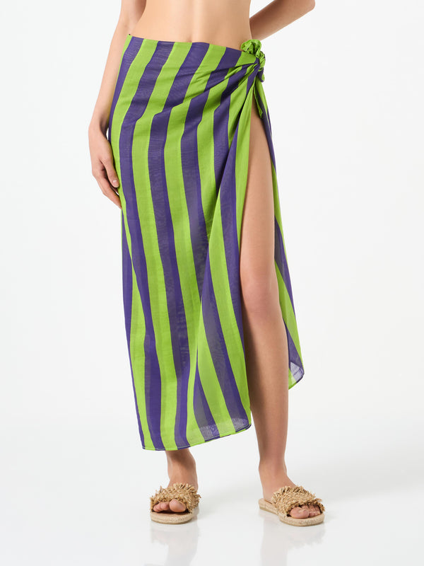 Cotton pareo with striped print