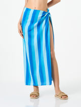 Cotton pareo skirt with striped print