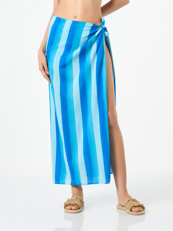 Cotton pareo skirt with striped print