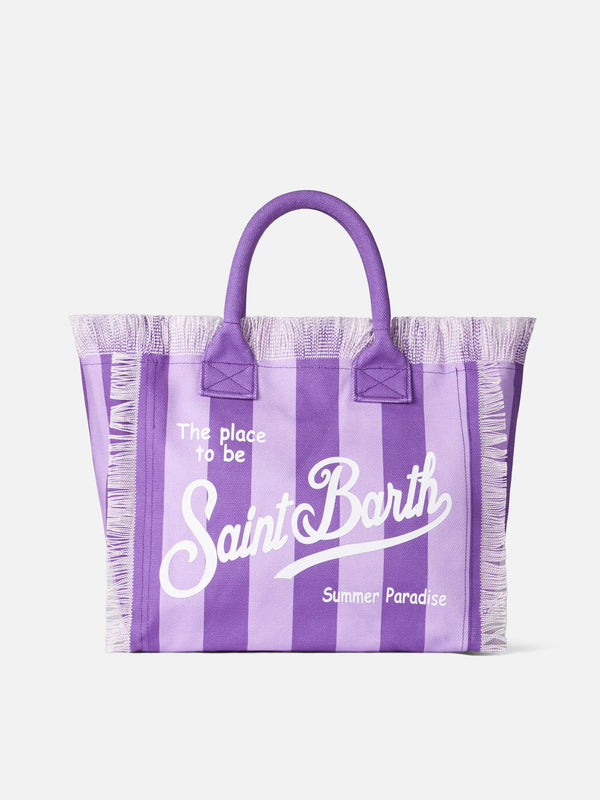 Vanity canvas shoulder bag with lilac and purple stripes