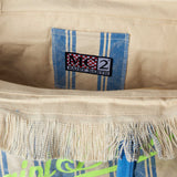 Vanity canvas shoulder bag with white and light blue stripes