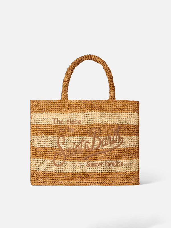 Vanity raffia shoulder bag with Saint Barth embroidery