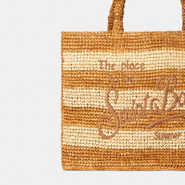 Vanity raffia shoulder bag with Saint Barth embroidery