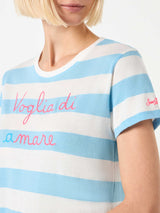 Woman cotton t-shirt with Voglia di Amare embroidery