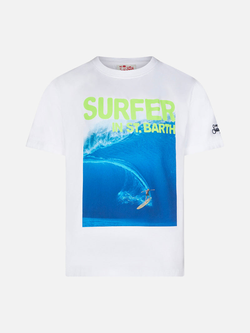 T-shirt da bambino in cotone con stampa Surfer in St. Barth