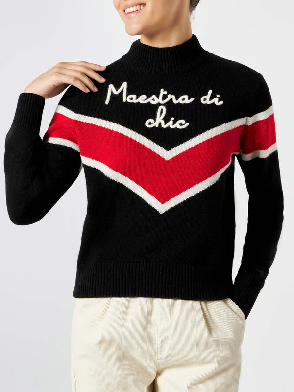 Woman half-turtleneck sweater with Maestra di chic embroidery