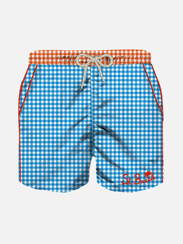 Boy swim shorts with gingham print